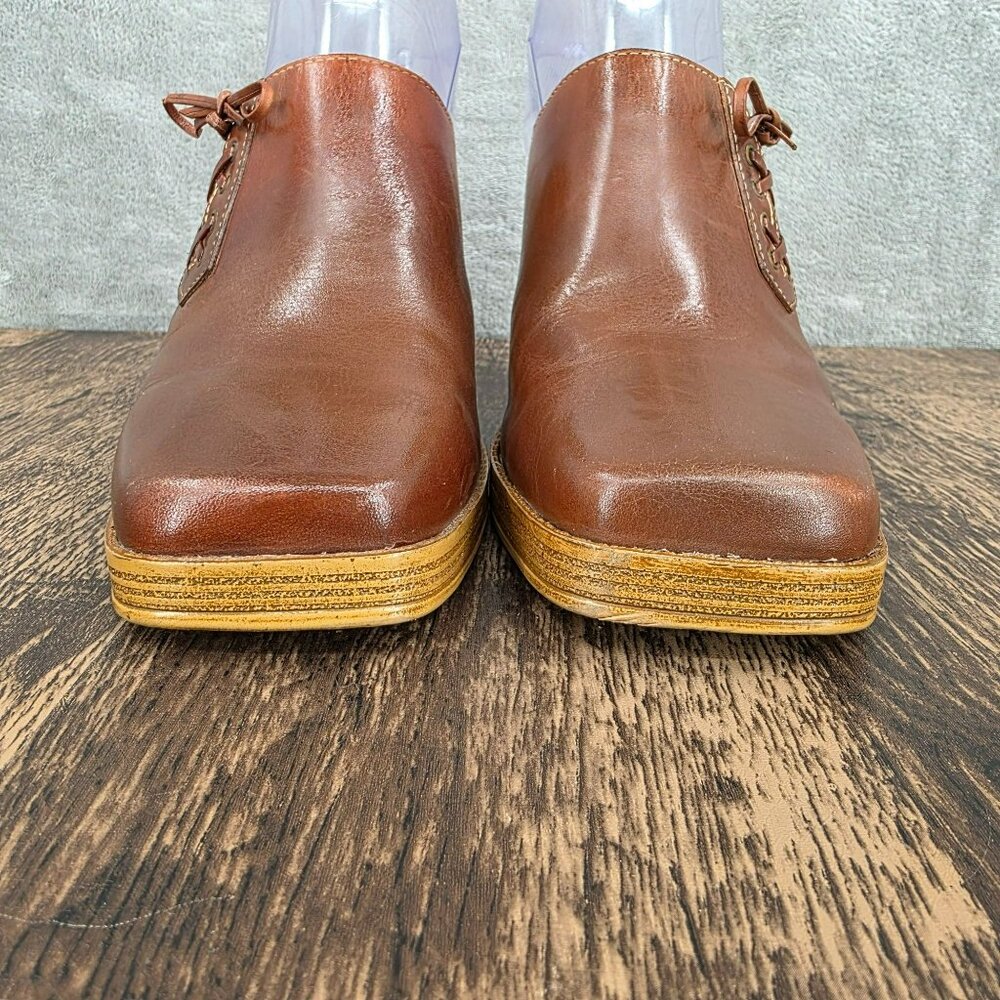 No Boundaries Vintage Mules Clogs Heels 10 Brown Square Toe Leather Y2K Side Tie - Picture 3 of 15